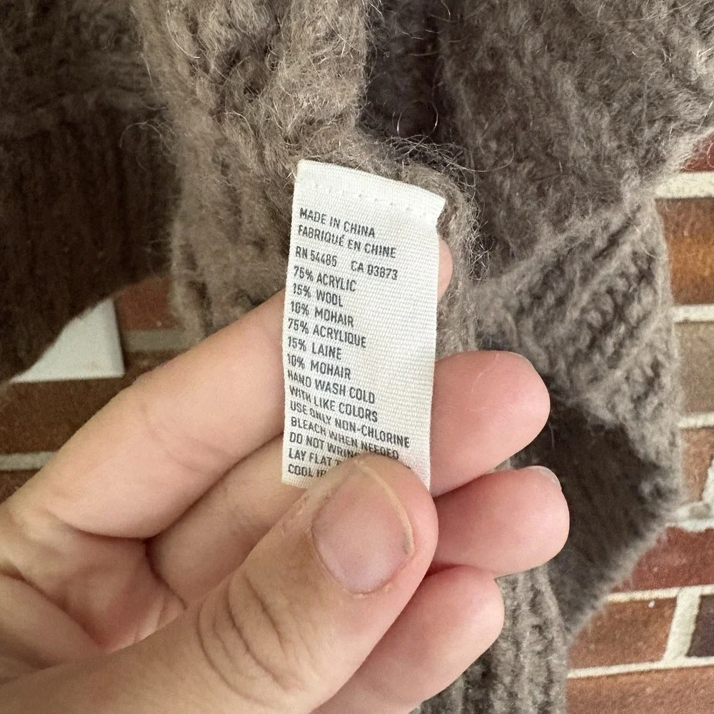 Vtg Y2K American Eagle Brown Wool Mohair Big Chunky Open Front Sweater Warm